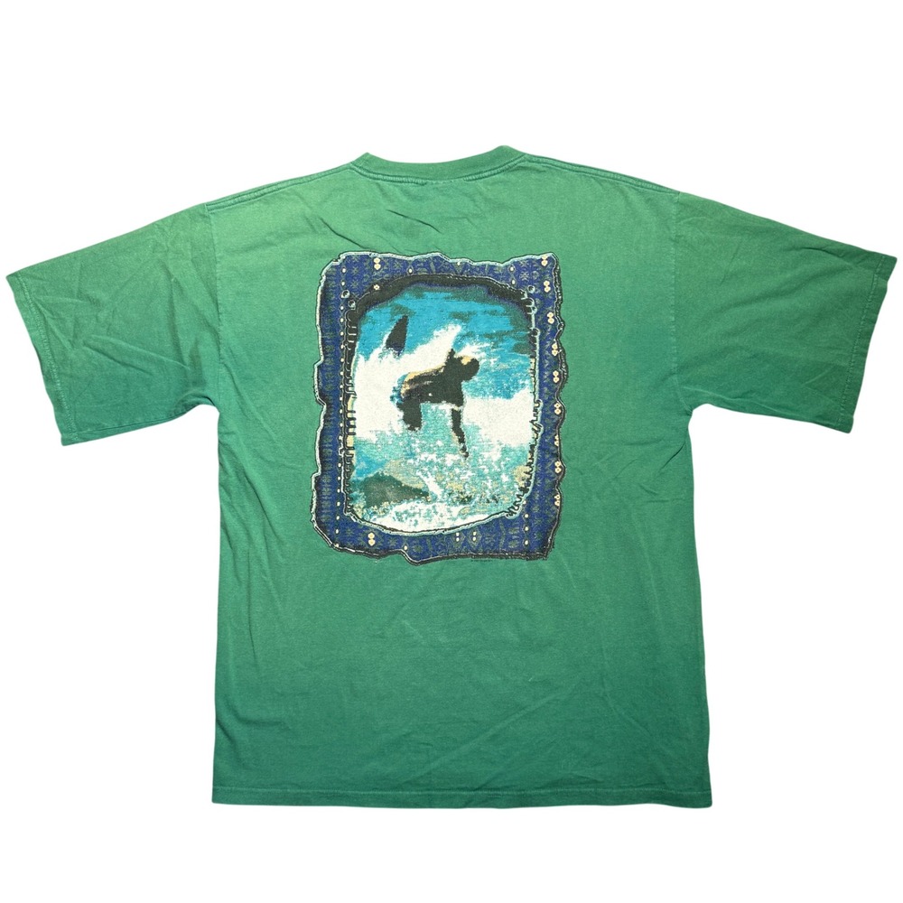 Vintage 1997 Bugle Boy H2O Force Surfing Graphic T-Shirt Green Mens XL XLG